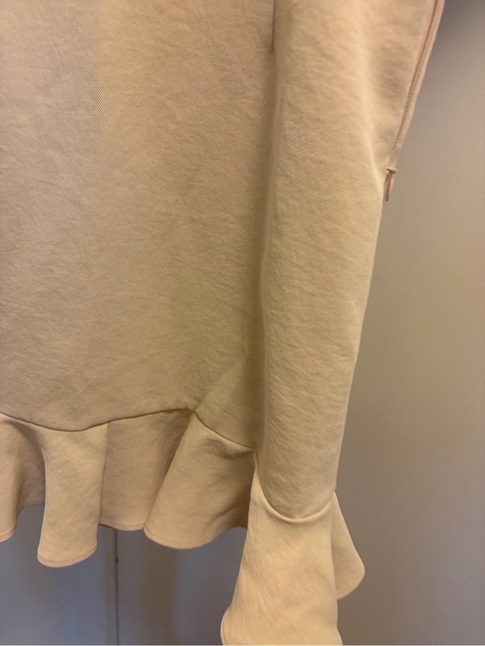 Sandro Cream Ruched V-Neck Mini Dress with Ruffle Hem - Picture 3 of 4